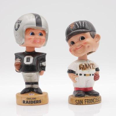 Pair of Vintage Oakland Raiders and San Francisco Giants Bobbleheads