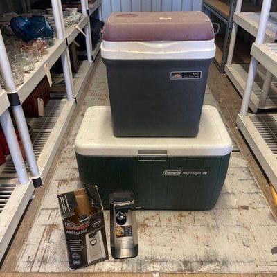 #8136 • Thermo-Electric Cooler, Coleman Ice chest & Can Opener