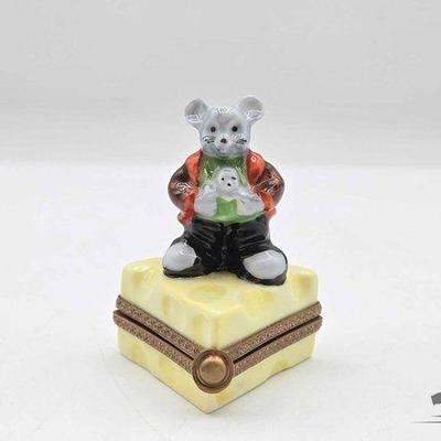#1822 • Mouse & Child Swiss Cheese Limoges Trinket Box