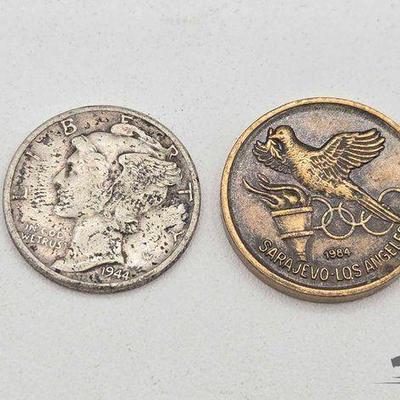#1558 • 1944 Mercury Dme and 1984 Sarajevo Los Angeles Olympic Token