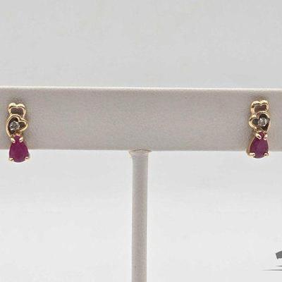 #808 • 10k Gold Diamond & Ruby Earrings, 1.43g