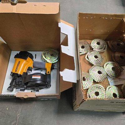 #2206 • Stanley Bostitch Industrial Coil Roofing Nailer and Box of Coil Roofing Nails