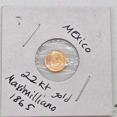 #1222 • 1865 22kt Gold Maximilians Mexico
