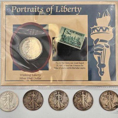 #1404 • (6) 1935-1947 Walking Liberty Silver  hlf dllr Dollars