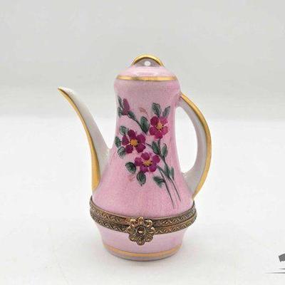 #1814 • Pink Floral Teapot Limoges Trinket Box