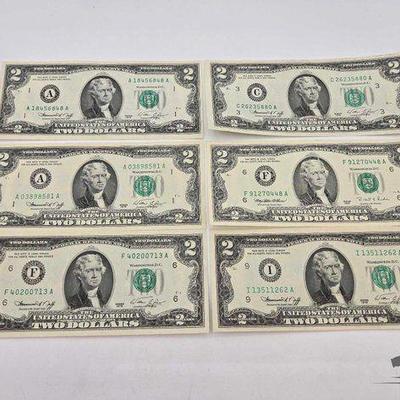 #1514 • (6) $2 Dollar Bank Notes
