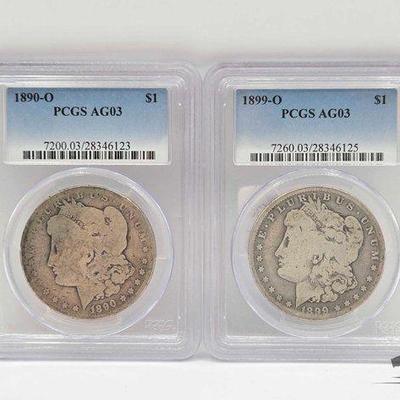 #1352 • 1890-O & 1899-O Morgan Slvr Dlrs Graded C