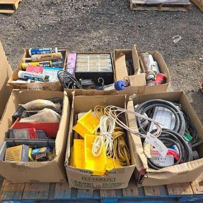 Sale Photo Thumbnail #609: #80716 • Pallet of Caulking, Hoses, Extension Cords And More
