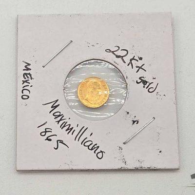 #1214 • 1865 22kt Gold Maximilians Mexico
