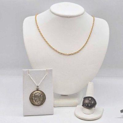 #1004 • Sterling Silver Ring & Costume Jewelry Pendant & Necklace
