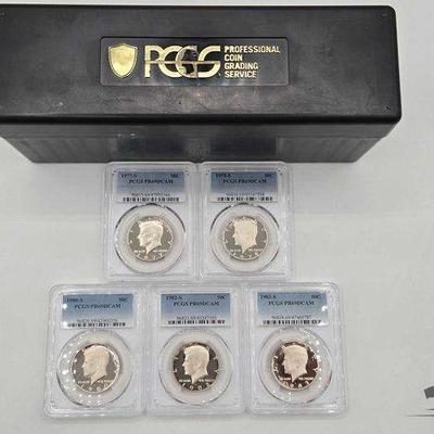 #1544 • (5) 1977-1983 Kennedy  hlf dllr &  Storage Box