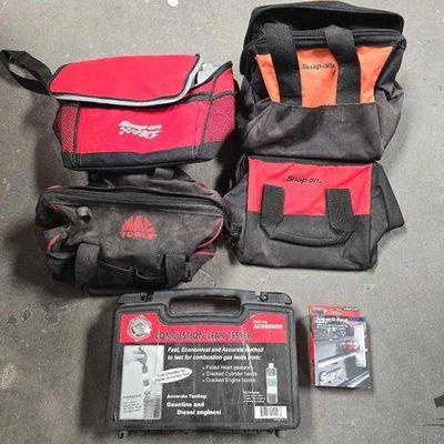 #2064 • (2) Snap-On Tools Tote Bags, (1) Snap-On Racing Lunchbox, Snap-On Ez-Mount Toolbox Kit