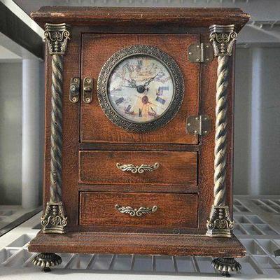 Sale Photo Thumbnail #488: #8200 • Stained Wood Jewelry Box With Clock
