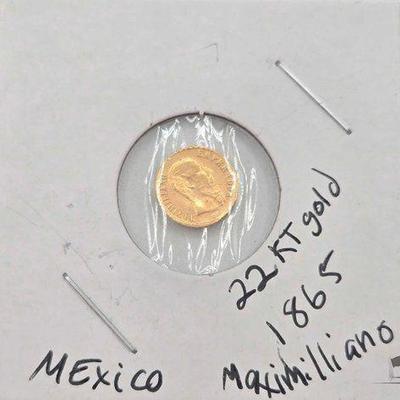 #1216 • 1865 22kt Gold Maximilians Mexico
