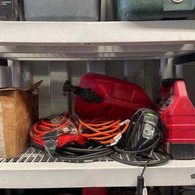 #8138 • Gas Can, Battery Charger, Jumper Cables & Power Cords
