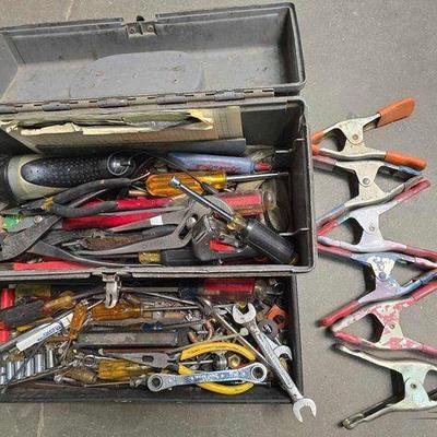 #2202 • Craftsman Toolbox with Hand Clamps, Channel Locks, Screwdrivers, Yellow Jacket Hand Ratchet