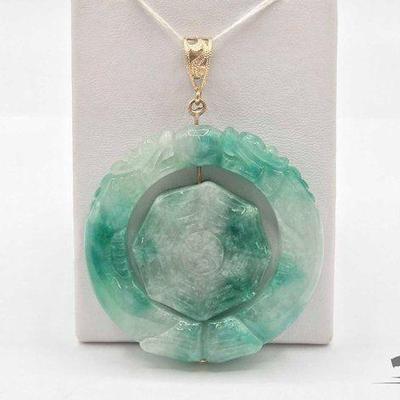 #702 • 10k Gold Jadeite Pendant, 54.59g