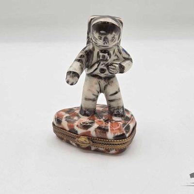 #1832 • Celestial Exploration Astronaut Landing Limoges Trinket Box