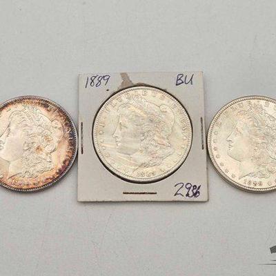 #1332 • (3) 1889-P Morgan Slvr Dlrs