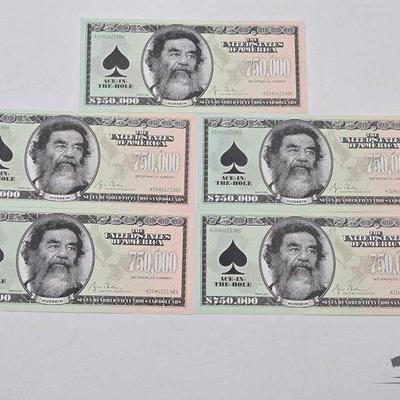 #1588 • (5) 75,000 Bills Featuring Hussein Not Offical Currenci