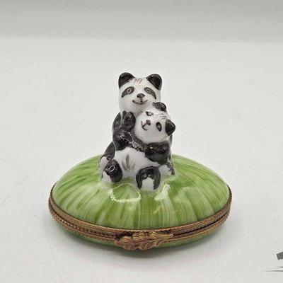 Sale Photo Thumbnail #196: #1818 • Panda Bear Mom & Cub Limoges Trinket Box
