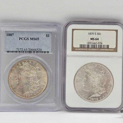 #1344 • 1887-P & 1879-S Morgan Slvr Dlrs Graded