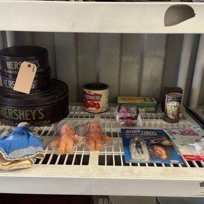 #8118 • (3) Hershey’s Tins, Toys, Cans and Doll