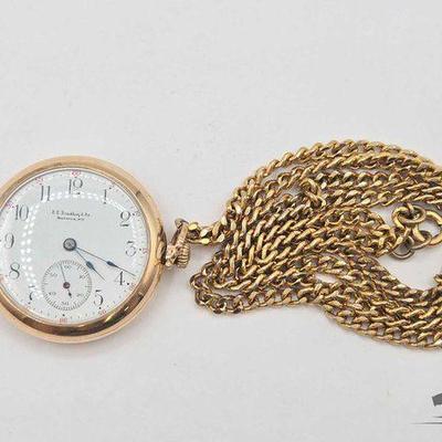 #1106 • 10k Gold Filled Bradley & Co Pocket Watch With Chain