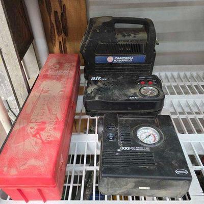 #2118 • (3) Portable Air Compressors and (1) Reflect-O-Light Emergency Warning Triangle