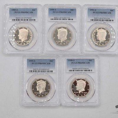 #1540 • (5) 1989-1998 Kennedy  hlf dllr Graded