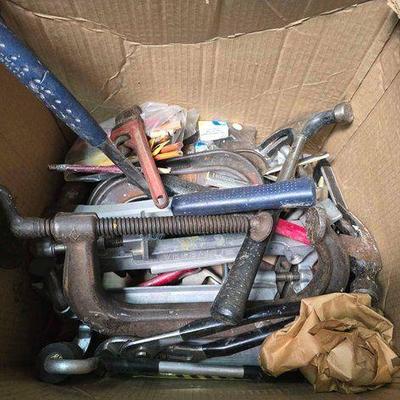 #2186 • Hammers, Channel Locks, C-Clamps, Pencils, Universal 70 Cabinet Face Frame Clamps, Pipe Wrench