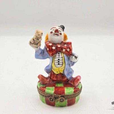 #1824 • Clown With Rabbit Limoges Trinket Box