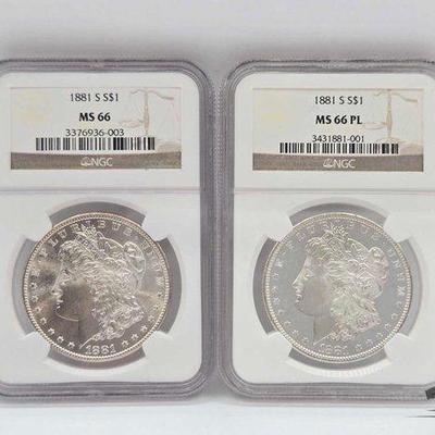 Sale Photo Thumbnail #116: #1340 • (2) 1881-S Morgan Slvr Dlrs Graded 
