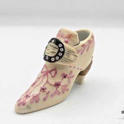 #1830 • Floral High Heel With Buckle Limoges Trinket Box