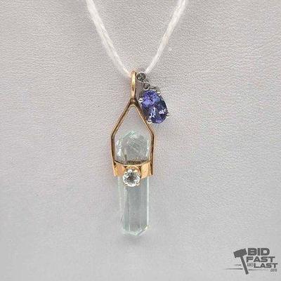 #752 • 14k Gold Quartz/Aqua & Tanzanite Pendants, 1.68g