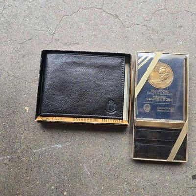 #2172 • Pierre Cardin Passcase Billfold and Prezident George Bush Official Inaugural Medal