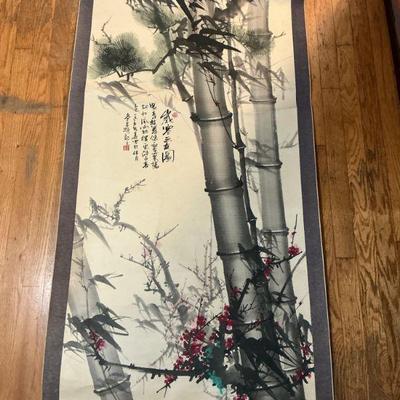 Vintage Japanese Scroll Painting 7'