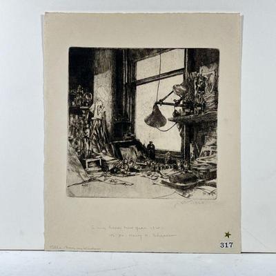 MARTIN PETERSEN (American, 1866-1956) | From My Window / My Studio, 1920. Etching. Signed with initials and dated lower right. Unframed -...