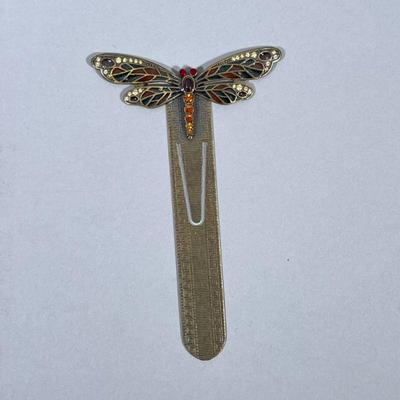 BRASS DRAGONFLY BOOKMARK | Brass bookmark with dragonfly on top. - w. 3 x l. 5.25 in

