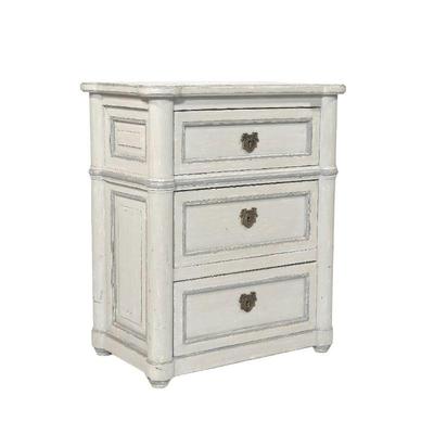 PIERRE DEUX SIDE TABLE | Painted side table having 3 locking drawers and round edges. - h. 24.5 x w. 13 x l. 21 in

