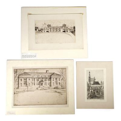 (3pc) Ernest David Roth & Other Etchings | Including: ERNEST DAVID ROTH (1879-1964) The Fleischmann Laboratories (sheet 13 x 17.75...