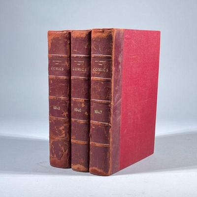 (3pc) COLLECTION OF WALT DISNEY COMICS | Collection of Walt Disney Comics in bound books with leather spines, with each monthly edition...