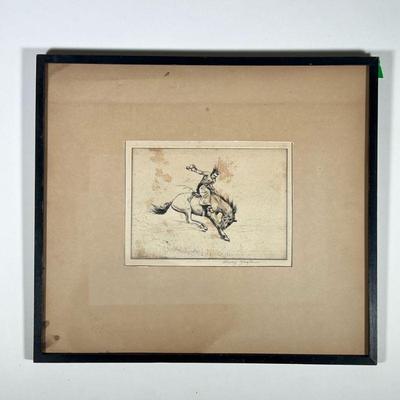 HENRY ZIEGLER (American, 1889-1968) | Cowboy Etching. Sight 5.5 x 7.5 in. Pencil signed lower margin. Framed without glass. - h. 13.5 x...