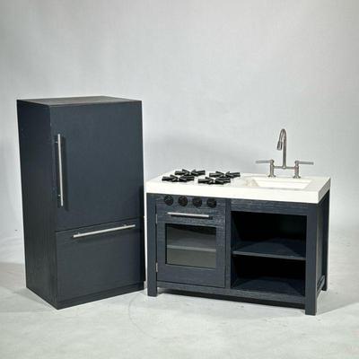 POTTERY BARN KIDS CHARLIE FRIDGE SINK & STOVE | Children’s play set featuring sink, stove and fridge with opening doors in weathered...