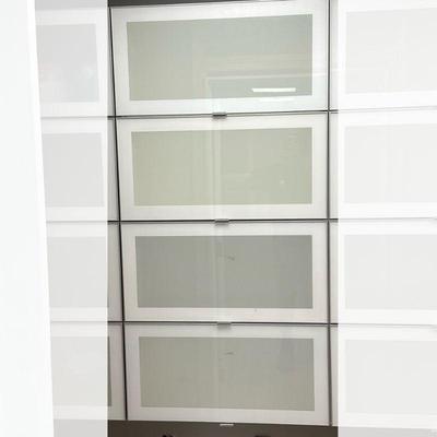 (2pc) PAIR IKEA SEKTION HORIZONTAL CABINETS | Pair of IKEA horizontal Sektion wall cabinets, each unit having 2 flip-up glass doors with...