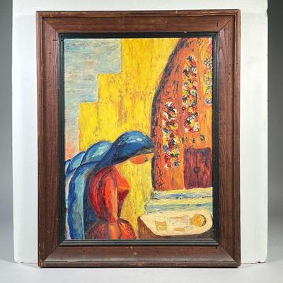 MOTHER & CHILD OIL PAINTING | Post-impressionist style Mother & Child. Oil on board. 23.25 x 17.25 in. Sight. Signed & dated...