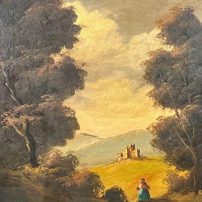 CONTINENTAL SCHOOL OIL PAINTING | Figure before a landscape. Oil on canvas. 20.25 x 16 in. Signed lower left "LER" or...