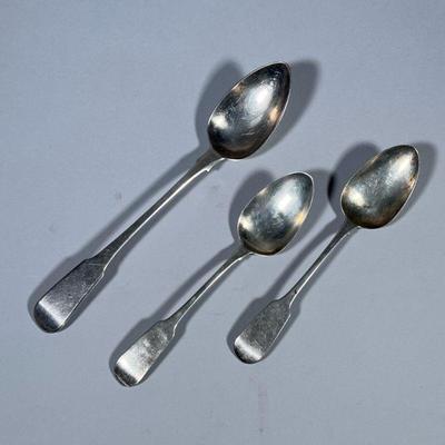 (3pc) STERLING SILVER SERVING SPOONS | Including large serving spoon and 2 smaller serving spoons with English Sterling hallmarks, total...