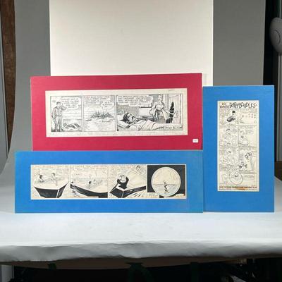 (3pc) COMIC STRIP ILLUSTRATIONS | Each matted, including: 1923 Ferdie comic strip by Russ Westover, dated 8-23; Doc Winner's Daffy...