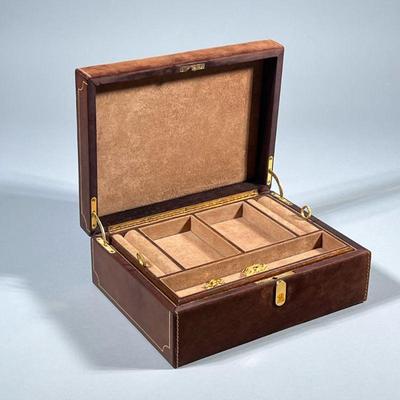 MARK CROSS LEATHER JEWELRY CASE | Mark Cross Italy leather jewelry case with removable tray and functioning lock & key. - h. 3.75 x...